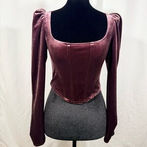Astr Velvet Corset Long Sleeve Top in Plum